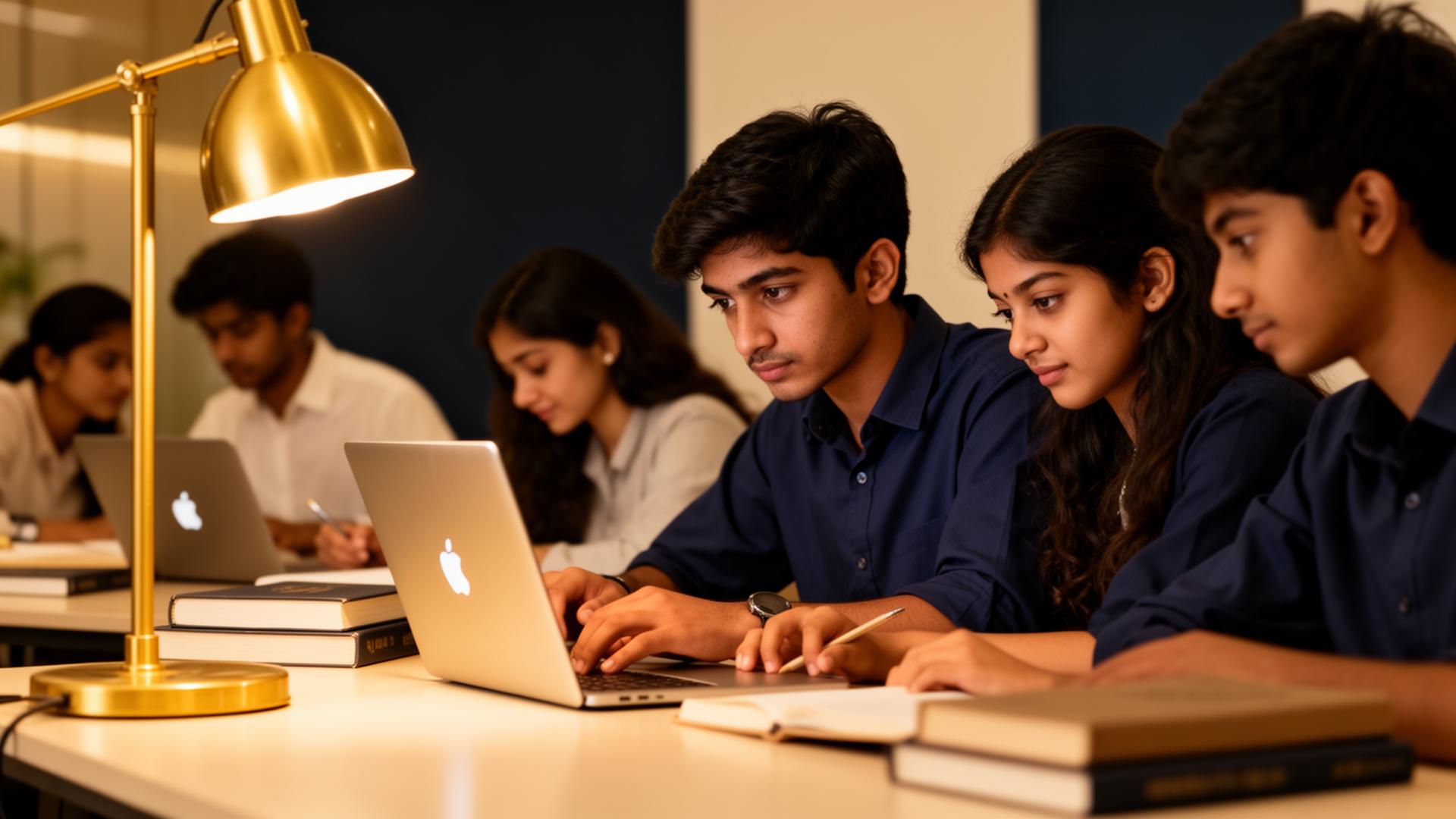Students studying with focus and joy